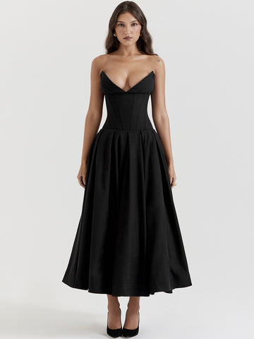Woochic robe cocktail col en V dos nu cintrée bustier noir XS